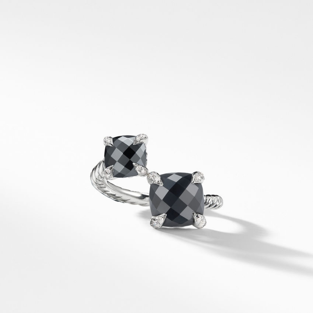 David Yurman Chatelaine Bypass Ring with Black Onyx and Diamonds
